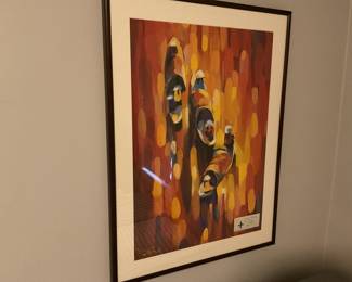 $240 original painting by V. King 24.25 inches wide by 32.5 inches high orange color palette available for online purchase.