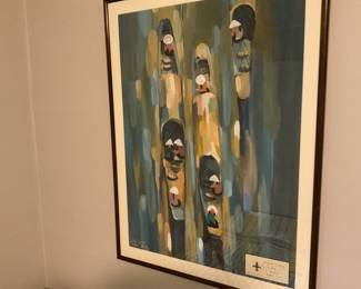 $240 original painting by V. King 24.25 inches wide by 32.5 inches high. Blue and green palette. Available for online purchase.