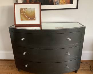 $380 three drawer round front dresser with beveled mirror top. 45 inches wide by 26 inches deep by 34.5 inches high. Available for online purchase.