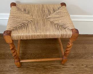 $38 small rush seat stool. 15” x 12” x 15” high. Available for online purchase.