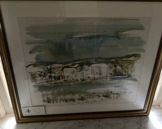 $290 Original watercolor by Alfred Birdsey “Harbor Scene”. 24 inches high by 28.5 inches wide. Available for online purchase.