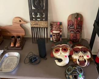 Wood Masks, Wicker Trays 