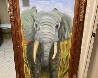 Original Art - Elephant, Large Rustic Frame