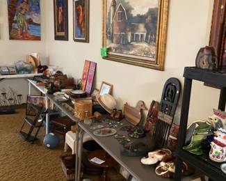 Artwork, Collectibles including many wooden ducks, baskets, stained glass, mirrors.