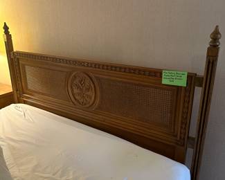 Mid Century Henredon Custon Folio Carved and Cane Queen Bed 