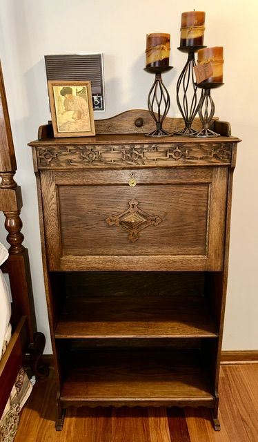 Antique smaller secretary w/ drop front and shelves