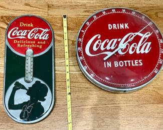 Vintage Coca-Cola metal thermometer (SOLD), vintage round Coca-Cola thermometer with glass top/metal base