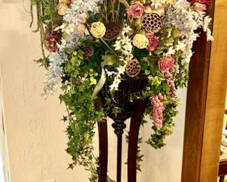 Tall wooden stand w/ floral display