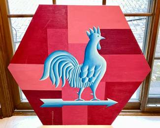 Vintage 1970's hand painted rooster on arrow weather vane 