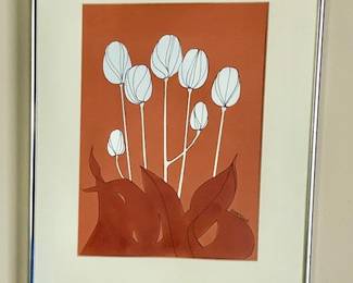 Signed Carol Raab tulip painting, 1970's
