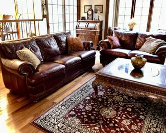 Leather sofa & loveseat, large square fancy coffee table