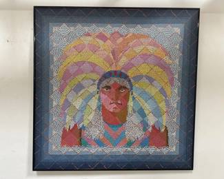 Lot # : 478 - Signed, framed acrylic pointillism on canvas
