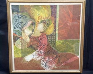 Lot # : 192 - Signed, embossed, framed lithograph on rag cloth
