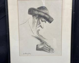 Lot # : 213 - Signed, framed charcoal on paper
