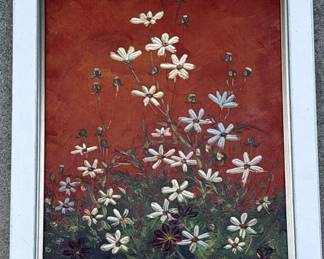 Lot # : 313z - Vintage framed oil painting on canvas flower theme
