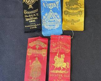 Lot # : 254z - 5 antique 1880's silk Knights Templar ribbons
