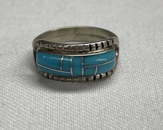 Lot # : 372v - Signed turquoise and sterling silver ring
