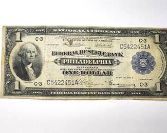 Lot # : 341 - 1914 Signed federal reserve one dollar bank note
