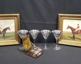 Lot # : 542 - Box of giclée prints, Martini glasses, trinket box
