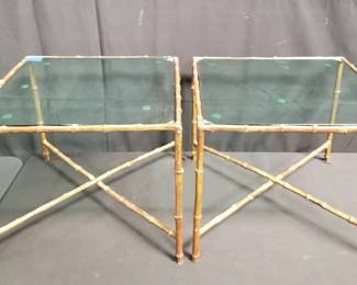 Lot # : 402 - Pair of Maison Bagues-style aluminum side tables
