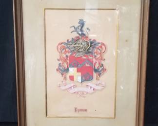 Lot # : 151 - Vintage hand painted Lyman coat of arms
