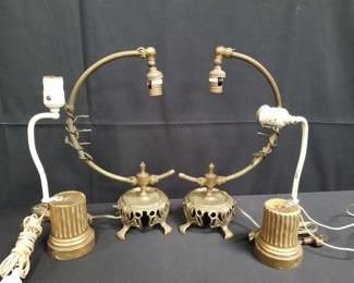 Lot # : 368 - Group of gilt wood and brass lamps
