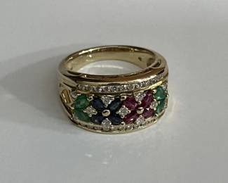 Lot # : 454 - 14k gold ring w/diamond & colored stones
