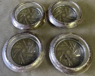 Lot # : 327z - 4 vintage glass coasters w/sterling silver rims
