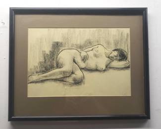 Lot # : 366 - Original signed charcoal female nude
