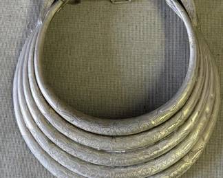 Lot # : 329z - Vintage silver-tone metal Hmong xauv traditional necklace 
