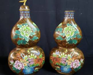 Lot # : 508 - Pair of vintage Chinese cloisonné gourd-form

