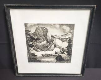 Lot # : 57 - Pencil signed "Sierra lake" Cornelis Botke etching
