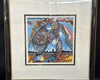 Lot # : 205 - Signed, framed gouache on rag paper

