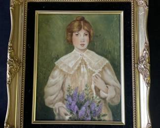 Lot # : 343z - Vintage framed painting on ceramic tile
