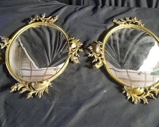 Lot # : 328 - Ornate floral brass-plated frame with
oval convex mirror