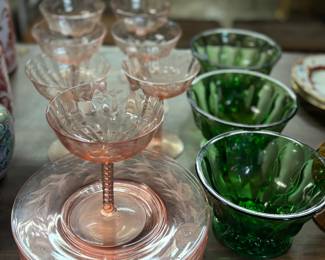 Depression glass, mid century green glass