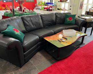 reclining black leather sofa