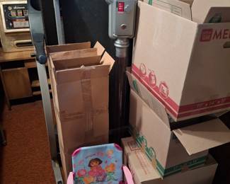 TREADMILL; 2 NEW TOY PARKING METERS; SLOT MACHINE; CHILD'S CHAIR