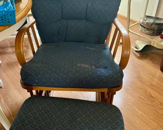 Blue padded glider and ottoman