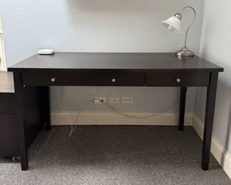 West Elm Parsons Style Desk with Pair of Chinese Chippendale Style Chairs. Measures 54" W x 25.5" D. Photo 2 of 3.