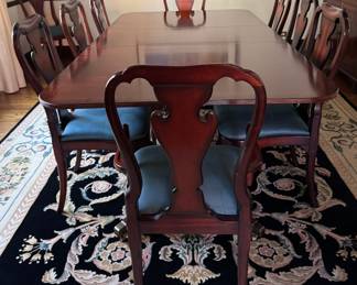 Baker Furniture Historic Charleston Collection Mahogany Georgian Double Pedestal Dining Table with Banding. Measures 68" L x 46" W without Leaves. Extends to 128" with Three 20." Comes With Pads. Photo 2 of 5.