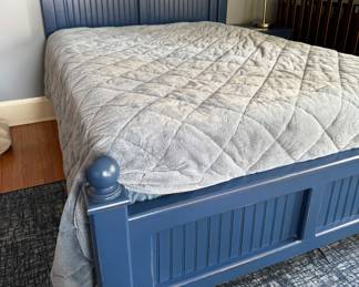 Land of Nod Full Size Dark Blue Beadboard Bed. Measures 58" W x 53" H. Photo 1 of 2.
