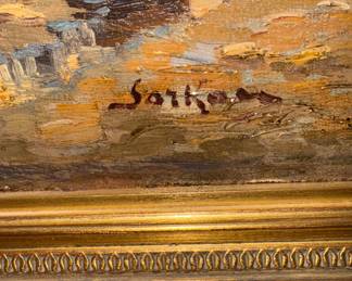 "Drinking Horse," Oil on Canvas. Signed by Artist Albert Sorkau. Canvas Measures 21" x 29." Photo 2 of 2.