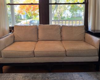 Mahogany Frame Three-Seat Sofa Just Upholstered in Performance Fabric. Measures 78" W x 36" D. Photo 1 of 3.