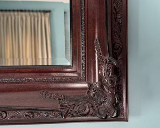 Mahogany Finish Carved Wood Mirror. Measures 45" x 33". Photo 2 of 2.