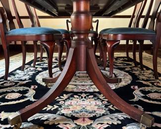 Baker Furniture Historic Charleston Collection Mahogany Georgian Double Pedestal Dining Table with Banding. Measures 68" L x 46" W without Leaves. Extends to 128" with Three 20." Comes With Pads. Photo 5 of 5.