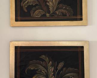 Vintage Fleur De Lis Oil on Wood with Faux Crackle Paint Frame - 4 Available. Each Measures 16" x 16." Photo 3 of 3.