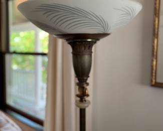 Pair of Torchiere Floor Lamps with Marble Base. Each Measures 64" H. Photo 2 of 3.