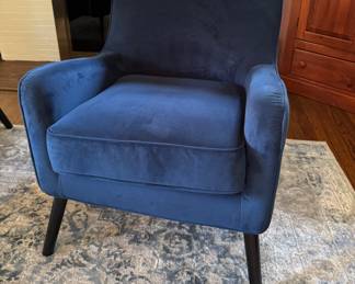 Set of 2 West Elm Book Nook Arm Chair Upholstered in Ink Blue Performance Velvet. Each Measures 26.5" W x 31.5" D x 32.3" H. Photo 1 of 2.