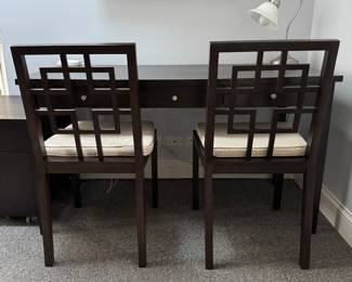 West Elm Parsons Style Desk with Pair of Chinese Chippendale Style Chairs. Measures 54" W x 25.5" D. Photo 1 of 3.
